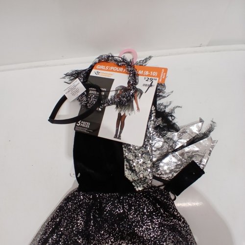 3PC DARK SPARKLE ANGEL COSTUME - MEDIUM 8-10 - BLACK SILVER image 3