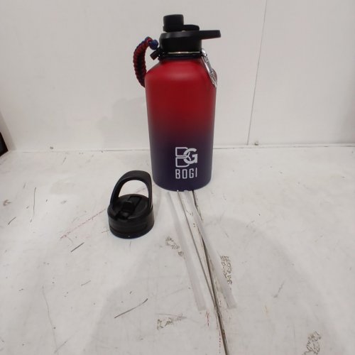 BOGI INSULATED STAINLESS SPORTS WATER BOTTLE WITH STRAW AND BOTTLE CLEANER - 60 OZ - BLUE / RED image 2