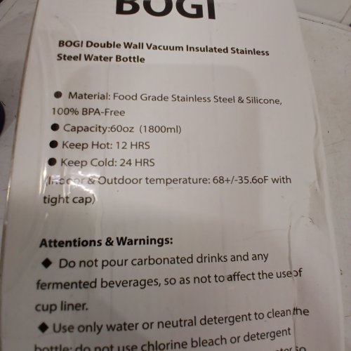 BOGI INSULATED STAINLESS SPORTS WATER BOTTLE WITH STRAW AND BOTTLE CLEANER - 60 OZ - BLUE / RED image 5