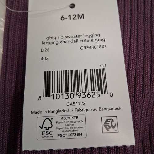 GEORGE BABY KIDS RIB SWEATER LEGGINGS - 6-12M - PURPLE (STYLE: GRF43018IG) image 2