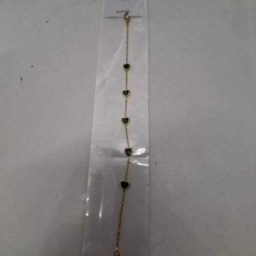 WOMENS STAINLESS HEART CHARM BRACELET - 316 L GREEN AND GOLD-TONE image 3