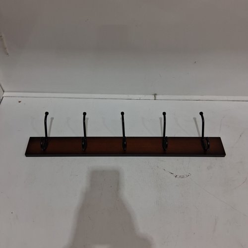AMAZON BASICS WALL-MOUNTED FARMHOUSE COAT RACK, 5 HOOKS - ESPRESSO/BLACK image 2