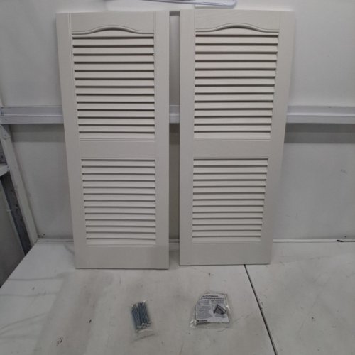2PC WESTLAKE MID AMERICA LOUVER SHUTTER - 14.5" X 36", STANDARD CATHEDRAL TOP CENTER MULLION - WHITE (MODEL: M00011436001) image 3