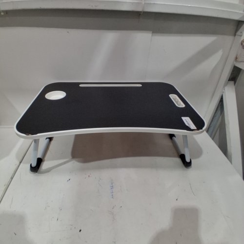 PORTABLE FOLDABLE LAPTOP BED TRAY TABLE WITH CUP HOLDER - 23.5" X 15.75" X 10" - BLACK / WHITE image 2