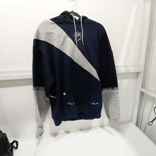 UNISEX THE KIGU STOP GODDESS OF WISDOM OVERSIZED HOODIE - EXTRA SMALL - NAVY / GRAY image 2
