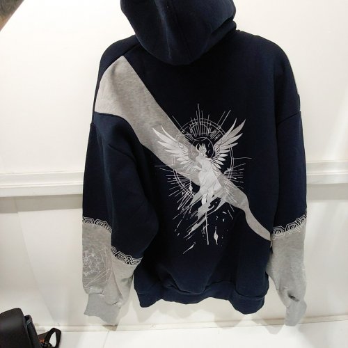 UNISEX THE KIGU STOP GODDESS OF WISDOM OVERSIZED HOODIE - EXTRA SMALL - NAVY / GRAY image 4