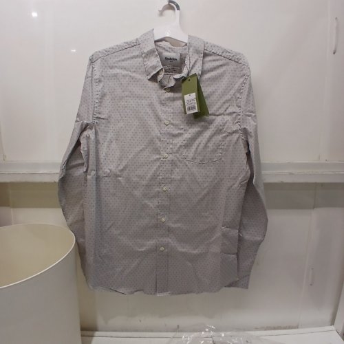 GOODFELLOW & CO. LONG SLEEVE BUTTON-DOWN SHIRT - MEDIUM - GRAY GEOMETRIC PRINT (STYLE: RWK8Z3) image 3