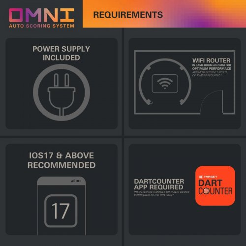 TARGET DARTS OMNI DART BOARD AUTO SCORING CAMERA SYSTEM WITH LED LIGHTING AND APP CONTROL - 26" - BLACK (MODEL: 460011) image 3