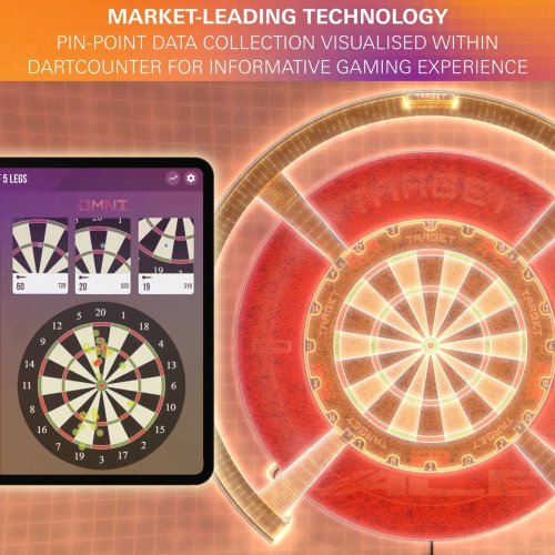 TARGET DARTS OMNI DART BOARD AUTO SCORING CAMERA SYSTEM WITH LED LIGHTING AND APP CONTROL - 26" - BLACK (MODEL: 460011) image 4