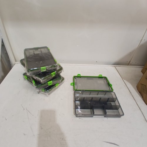 5PK ZAANU WATERPROOF 4 LOCK FISHING TACKLE BOX - 6.49" X 10.43" X 1.81" - GREY/GREEN image 2
