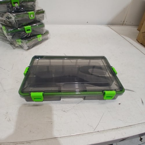 5PK ZAANU WATERPROOF 4 LOCK FISHING TACKLE BOX - 6.49" X 10.43" X 1.81" - GREY/GREEN image 3