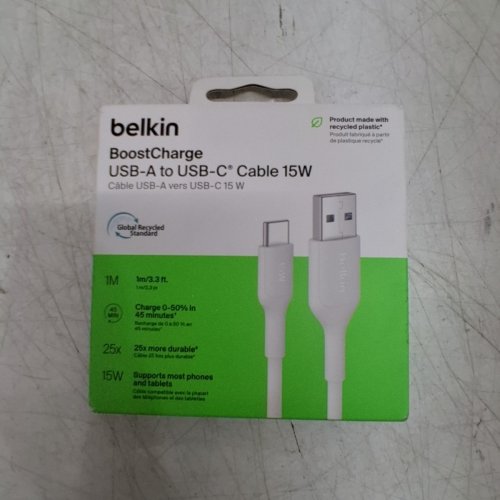 BELKIN BOOSTCHARGE USB-A TO USB-C CABLE - 3.3FT - 15W - WHITE (MODEL: CAB021FQ1MWH) image 4