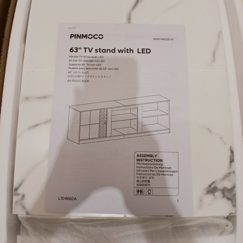 PINMCCO TV STAND WITH LED LIGHTS - 63" - WHITE MARBLE (MODEL: V001-042225-01) image 2