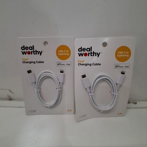 2 DEALWORTHY FAST CHARGING USB-C TO LIGHTNING CABLES - 3FT - WHITE image 2