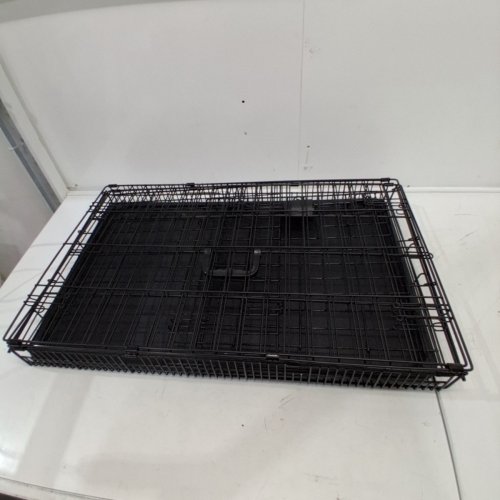 METAL PET CRATE WITH PLASTIC TREYS - 30" X 19.5" - BLACK / GREY image 2