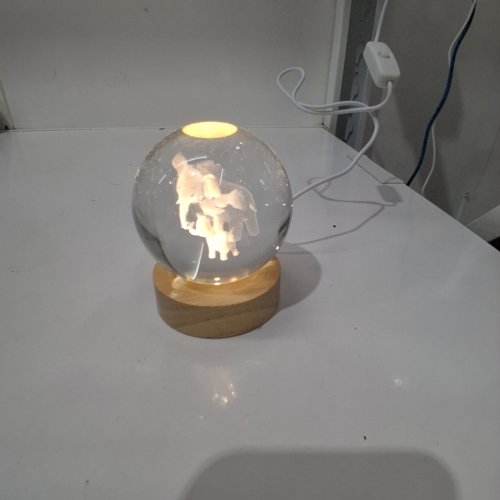 3D CRYSTAL BALL WITH ELEPHANTS AND WOODEN LED BASE - 3" - CLEAR image 2