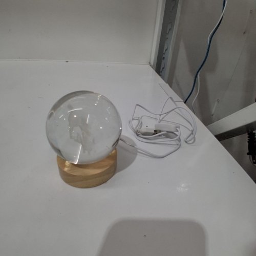 3D CRYSTAL BALL WITH ELEPHANTS AND WOODEN LED BASE - 3" - CLEAR image 3