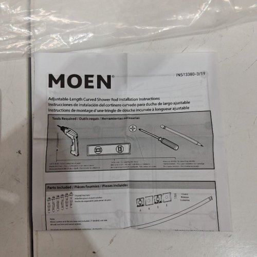 MOEN TRIVA CURVED WALL MOUNTED CURTAIN ROD WITH ADJUSTABLE LENGTH - 40" - 72" - SILVER (MODEL: CSR2169) image 4