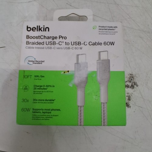 BELKIN BOOSTCHARGE BRAIDED USB-C TO USB-C CABLE - 60W - 10FT - GREY (MODEL:CAB014BT2MWH) image 3
