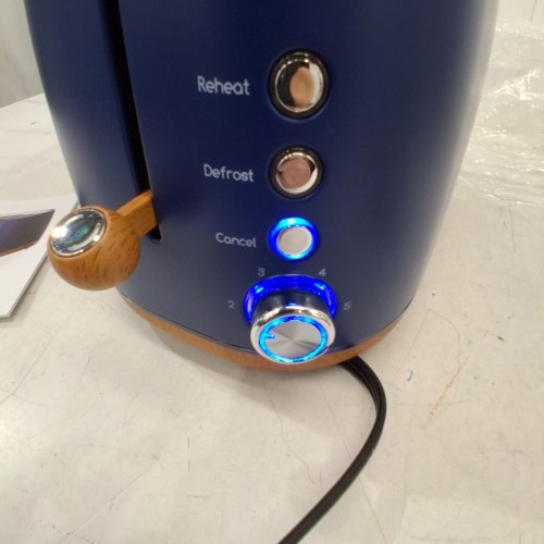 KICHELE RETRO 2 SLICE TOASTER - MATTE BLUE WITH WOODEN BASE - (MODEL: YK-688H) image 2