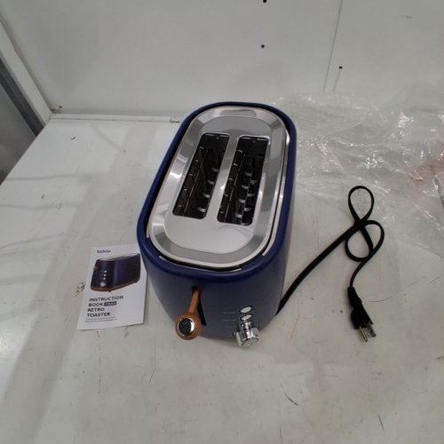 KICHELE RETRO 2 SLICE TOASTER - MATTE BLUE WITH WOODEN BASE - (MODEL: YK-688H) image 3