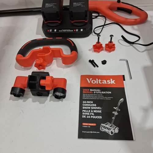 VOLTASK CORDLESS ELECTRIC SNOW SHOVEL WITH CHARGER AND LED LIGHTS - 16" - 48V - BLACK/ORANGE (MODEL: CSS004-160) image 5