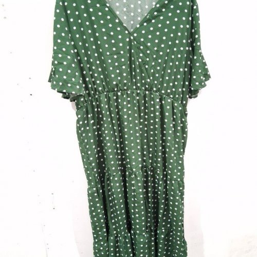 WOMEN'S POLKA DOT DRESS - 3XL - GREEN/WHITE image 2