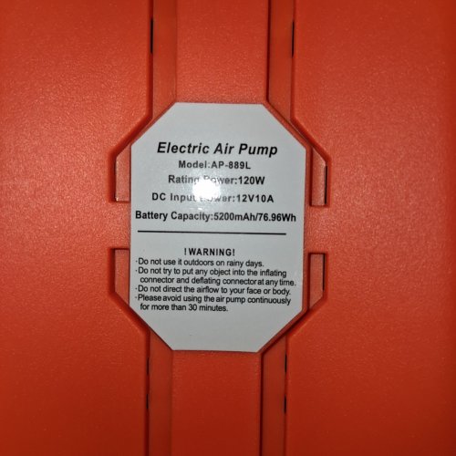 BAVIZZI RECHARGEABLE BATTERY POWERED ELECTRIC AIR PUMP - 22 PSI, 120W, 12 V 10 AMP, 5200 MAH - ORANGE (MODEL: AP-889 L) image 4