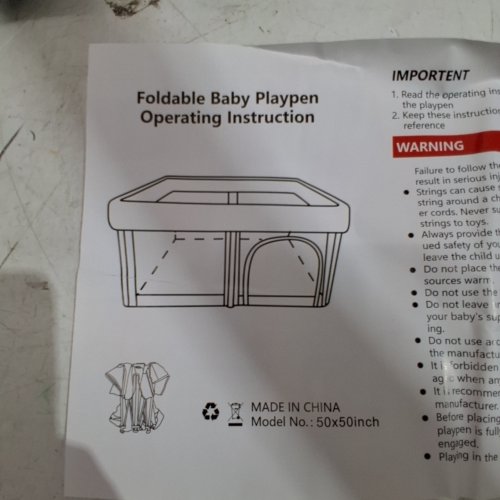 FOLDABLE BABY PLAYPEN WITH MAT - 50" X 50" - GREY image 3