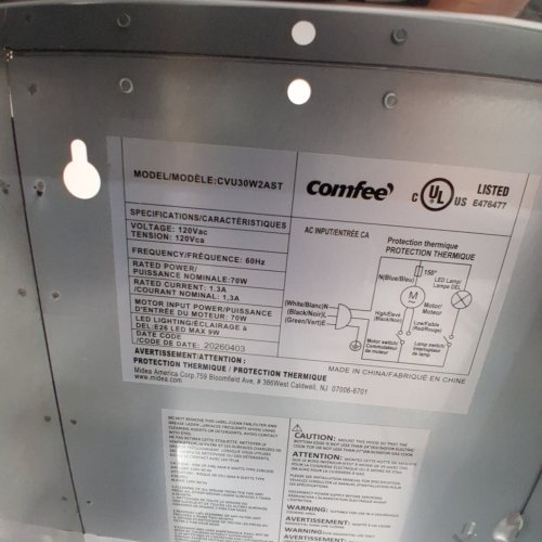 COMFEE UNDER CABINET RANGED HOOD - 30" - 200CFM - STAINLESS STEEL (MODEL: ‎CVU30W2AST) image 2