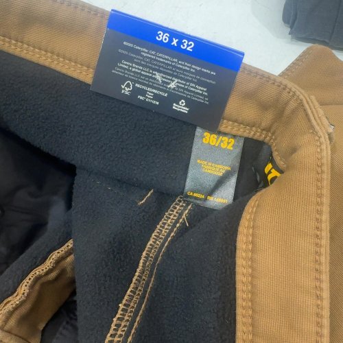 MENS CATERPILLAR FLEECE LINED CANVAS WORK PANTS - 36W X 32 L - LIGHT BROWN (STYLE: 1640008) image 2