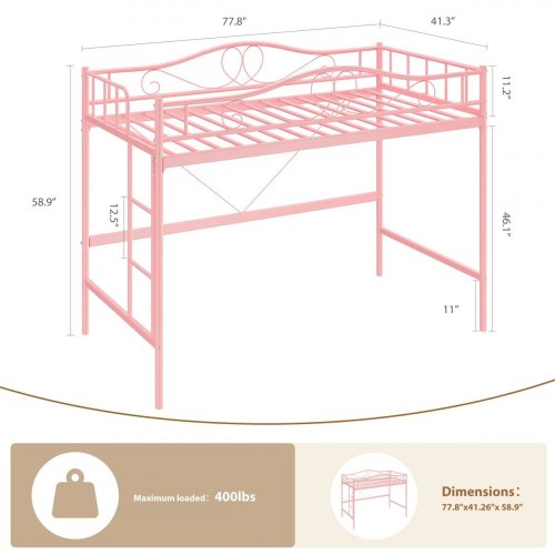 GARVEE LOFT BED WITH REMOVABLE LADDER AND SAFETY GUARDRAIL - 400LBS CAPACITY - PINK (MODEL:PHK_35LVJEVE) image 2