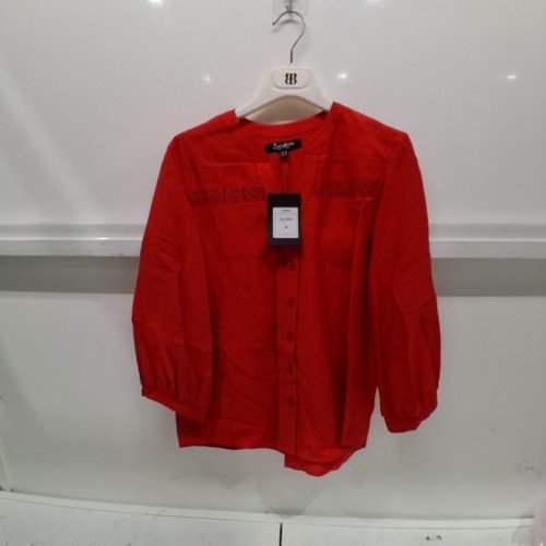 WOMEN'S BARILOCHE LACE-TRIM BUTTON-UP BLOUSE - SMALL / MEDIUM - 38 - RED (STYLE : CASPE) image 2
