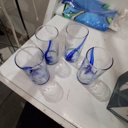 4PK LIBBEY GLASS DRINKING SET -16.7OZ - CLEAR / BLUE image 2