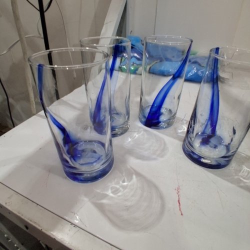 4PK LIBBEY GLASS DRINKING SET -16.7OZ - CLEAR / BLUE image 3