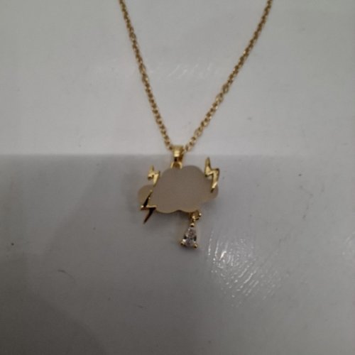 STORMY CLOUD LIGHTNING ADJUSTABLE PENDANT NECKLACE - GOLD TONE/WHITE image 4