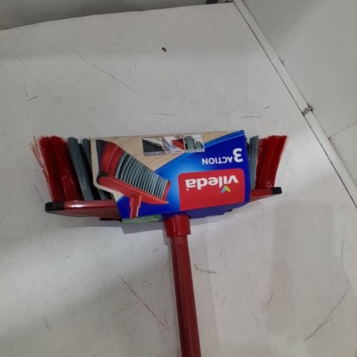 VILEDA 3 ACTION BROOM WITH 3 BRISTLE TYPES TO SWEEP & CLEAN - 48" HANDLE - RED image 4