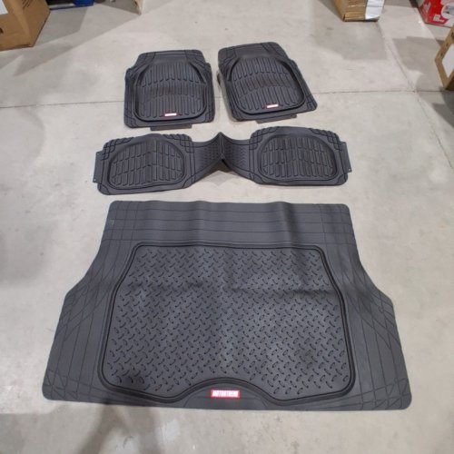4PC MOTORTREND RUBBER VEHICLE FLOOR MATS LINERS WITH CARGO MAT - BLACK image 2