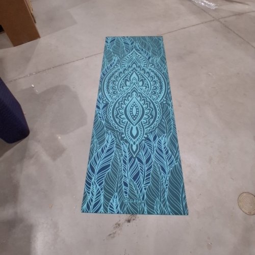 GAIAM YOGA MAT CLASSIC PRINT WITH NON-SLIP FOR ALL TYPES OF YOGA, PILATES & FLOOR WORKOUTS - 4 MM THICK - 24" X 68" - SPRING FERN/TEAL (MODEL: 05-62891) image 2
