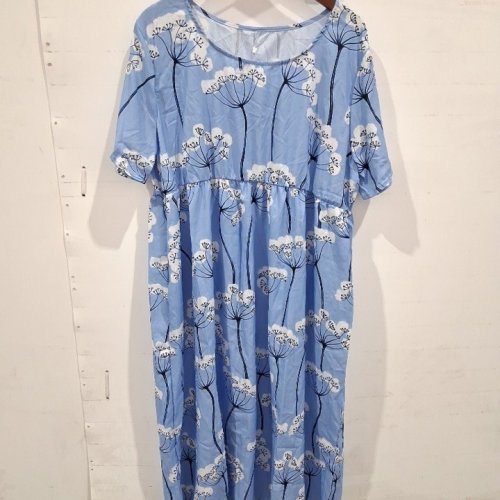 WOMEN'S FLORAL SHORT SLEEVE DRESS - 2XL - BLUE/WHITE FLORAL image 2