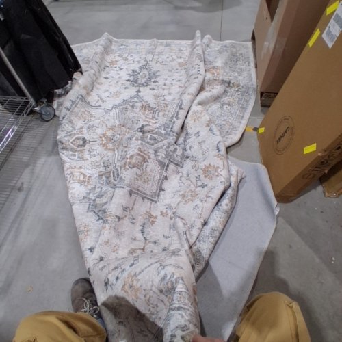 WASHABLE NON SLIP VINTAGE ORNAMENTAL PATTERN AREA RUG - 8FT X 10FT - IVORY, GRAY, AND TAN image 2