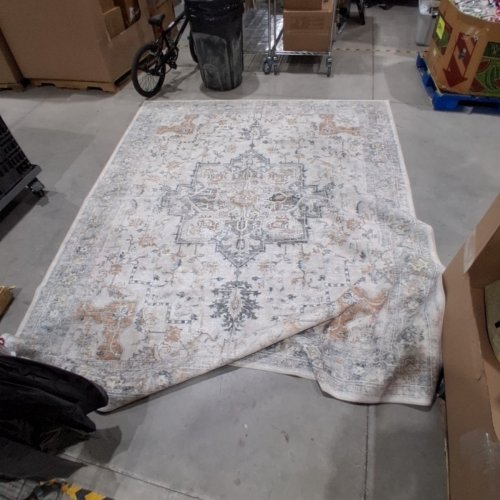 WASHABLE NON SLIP VINTAGE ORNAMENTAL PATTERN AREA RUG - 8FT X 10FT - IVORY, GRAY, AND TAN image 3