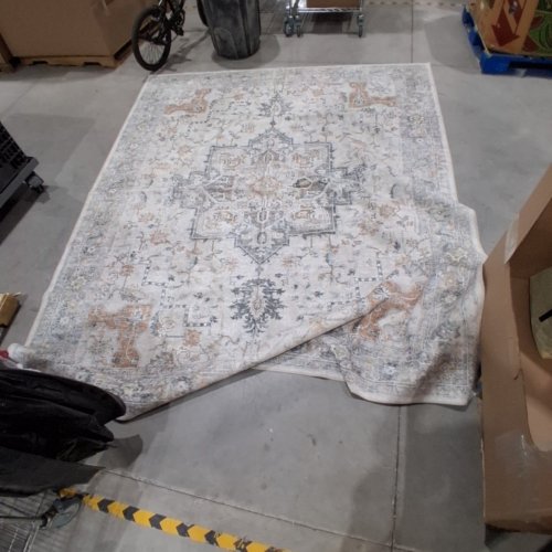 WASHABLE NON SLIP VINTAGE ORNAMENTAL PATTERN AREA RUG - 8FT X 10FT - IVORY, GRAY, AND TAN image 4