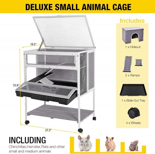 AIVITUVIN GUINEA PIG CAGE HAMSTER CAGE ALL-AROUND METAL FRAME RAT HOUSE ON WHEELS - 27.2" X 19.5" X 33.6" - GREY - (MODEL:AIR25-LX) image 2