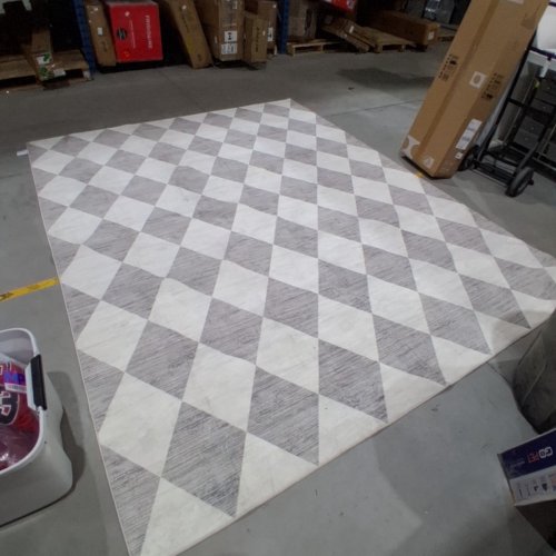 WASHABLE RHOMBUS CHECKERED AREA RUG - 10FT X 8FT - GREY image 2