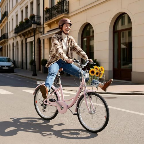 VEVOR 7-SPEED CRUISER BIKE WITH BASKET - PINK (MODEL: SCB722-P) image 2