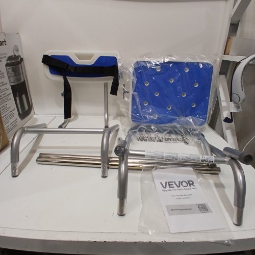 VEVOR ADJUSTABLE NON-SLIP SLIDING ROTATING BATH TUB TRANSFER BENCH CHAIR - 400LB MAX LOAD - 21" TO 27" SEAT HEIGHT - WHITE/BLUE (MODEL: FBL650329) image 2