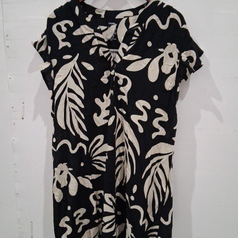WOMEN'S GEORGE PRINTED FLUTTER-SLEEVE DRESS - LARGE - BLACK/CREAM image 2
