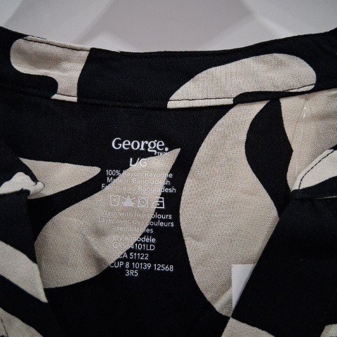 WOMEN'S GEORGE PRINTED FLUTTER-SLEEVE DRESS - LARGE - BLACK/CREAM image 3