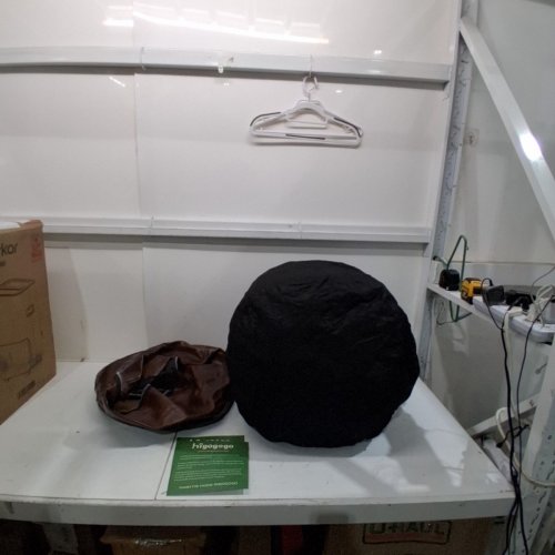 HIGOGOGO STUFFED POUF ROUND PU LEATHER OTTOMAN - 20" X 15" - DARK BROWN image 2